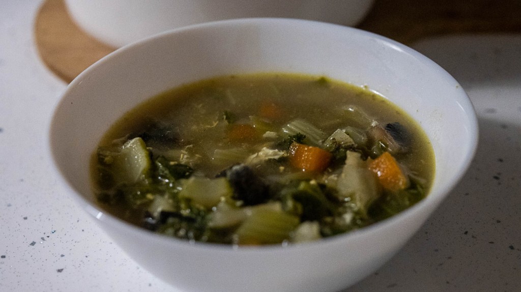 Bowl with veggies soup