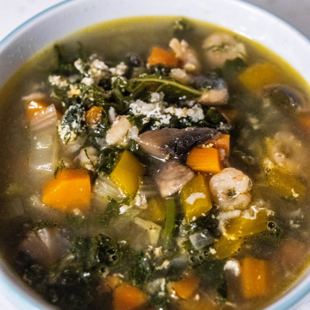 Close up of Bowl with Homemade Kale Soup