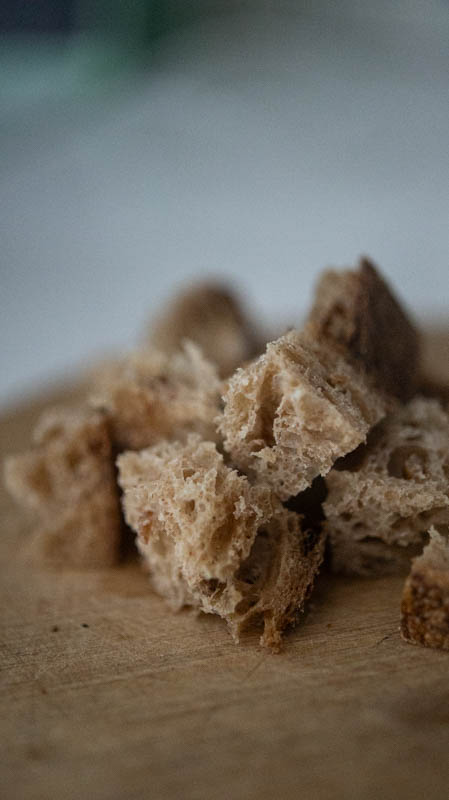 Pieces of Bread cut into cubes